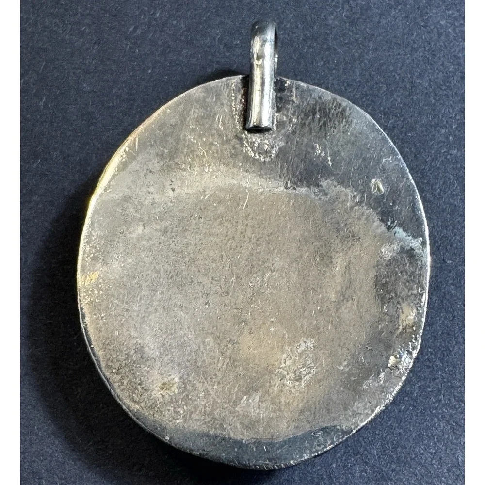 Vintage Large Oval White Silver Tone Marble Stone Granite Pendant READ - Picture 13 of 14